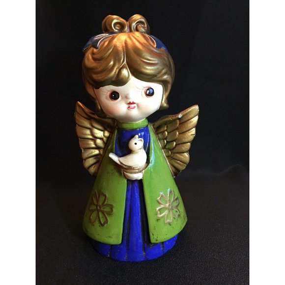 Holt Howard Angel With Bird, Paper Mache, Japan 7.5" Blue, Green, Gold Retro MCM - Picture 1 of 8